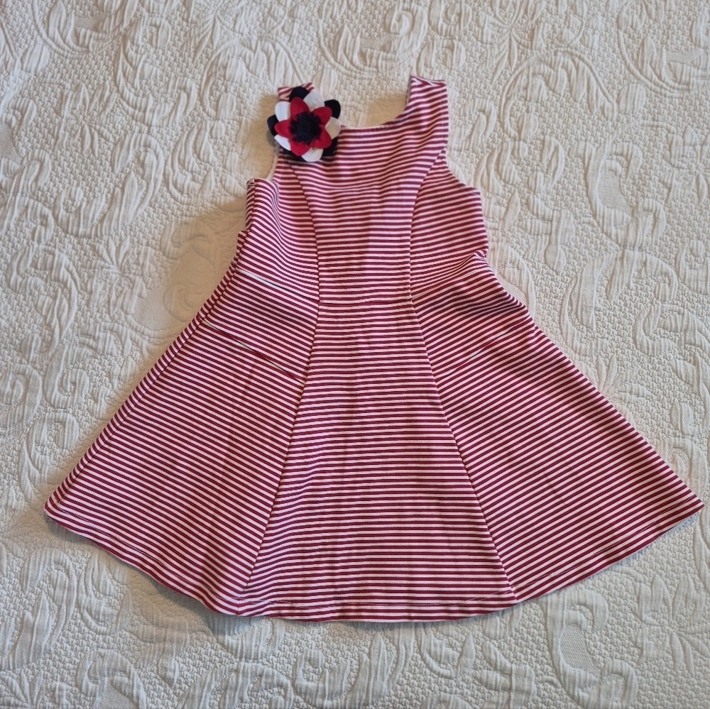 Janie and Jack girls size 4 red and white striped sleeveless dress EUC